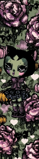 Free kawaii cats bookmark featuring a green cat wearing a skirt